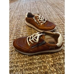 Pikolinos Womens Brown Leather Perforated Zip Lace Up Sneakers Size 37